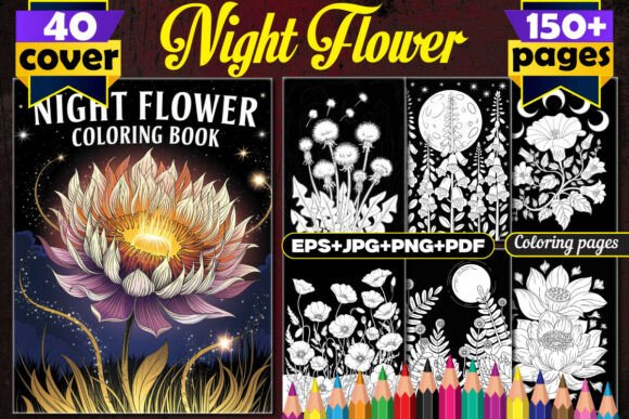 Download 150+ Night Flower Coloring Pages for KDP - K Collection