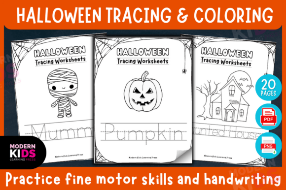 Download Halloween Tracing and Coloring Worksheet - K Collection