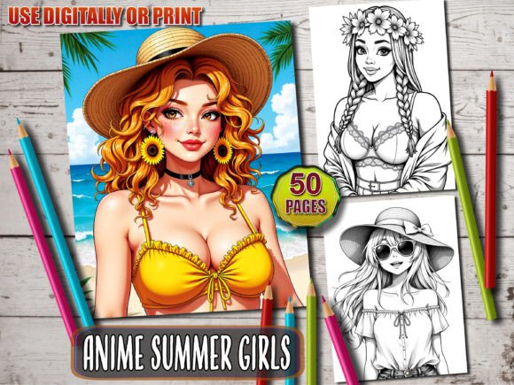 Download Anime Summer Girls Coloring Book - K Collection