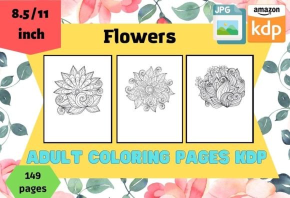 Download Flowers Adult Coloring Pages KDP - K Collection